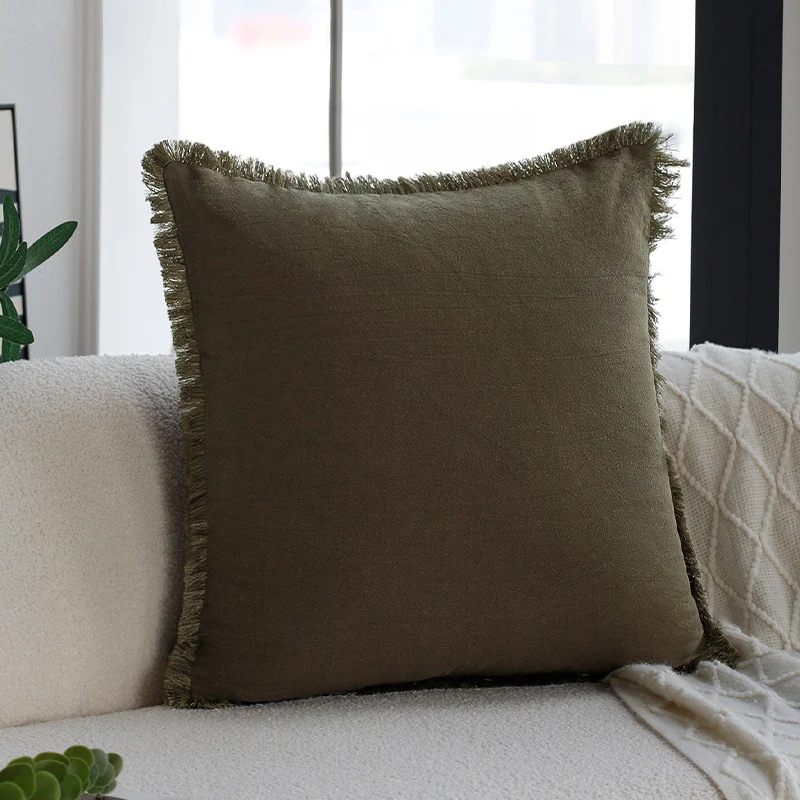 Square decorative cushion cover in Scandinavian minimal style with fine fringe edge Stornfield