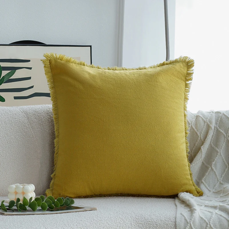 Square decorative cushion cover in Scandinavian minimal style with fine fringe edge Stornfield