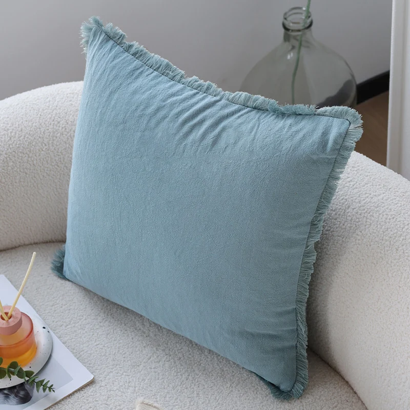 Square decorative cushion cover in Scandinavian minimal style with fine fringe edge Stornfield
