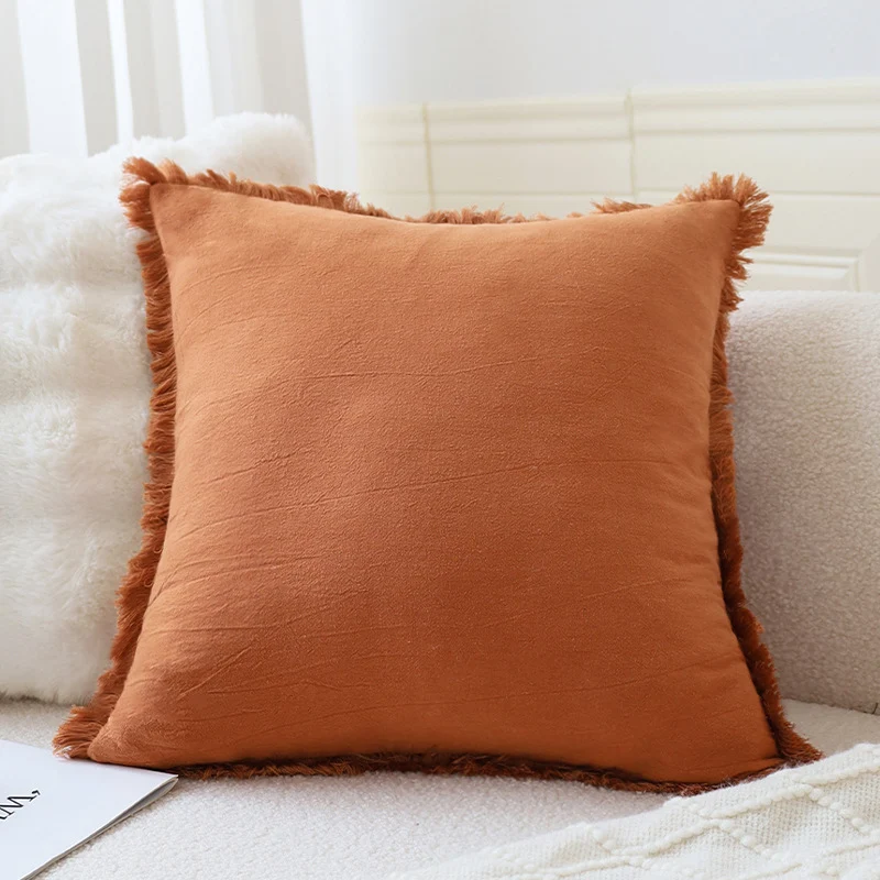 Square decorative cushion cover in Scandinavian minimal style with fine fringe edge Stornfield