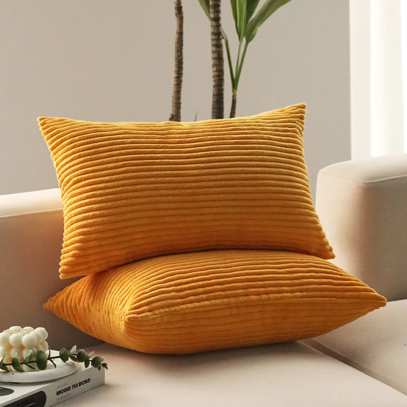 Square corduroy look decorative cushion cover with distinctive longitudinal ribbing, soft velvet finish and concealed zipper Stornfield