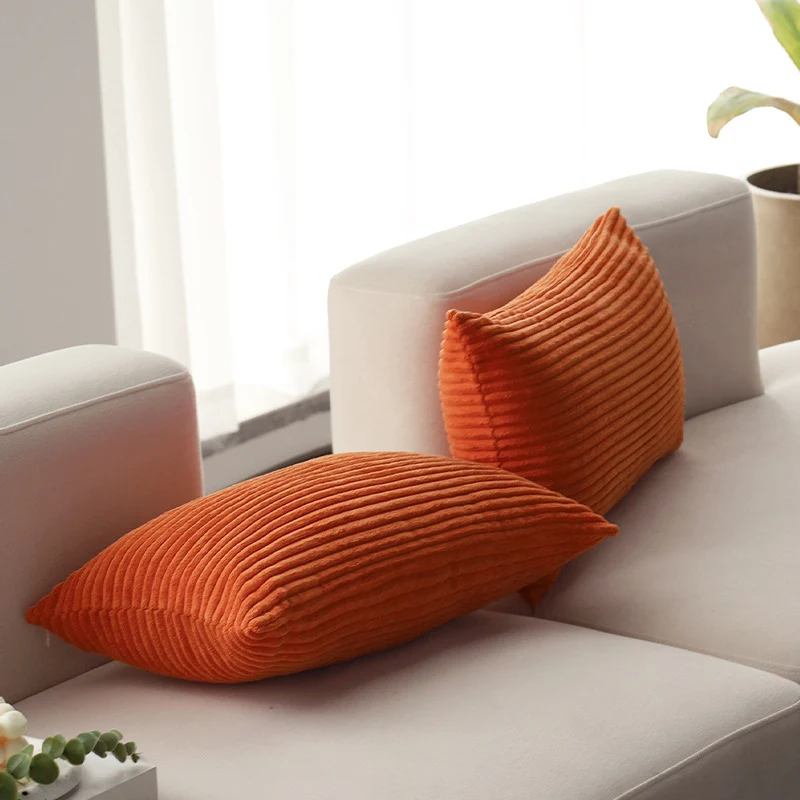 Square corduroy look decorative cushion cover with distinctive longitudinal ribbing, soft velvet finish and concealed zipper Stornfield
