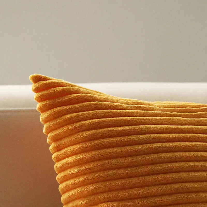 Square corduroy look decorative cushion cover with distinctive longitudinal ribbing, soft velvet finish and concealed zipper Stornfield