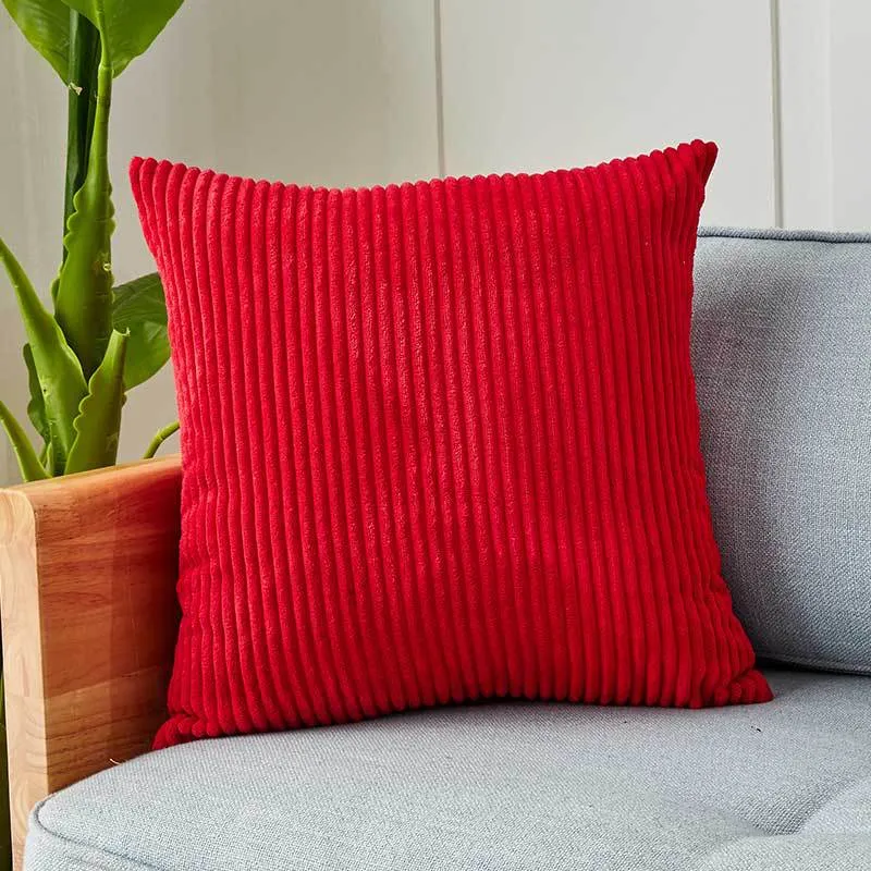 Square corduroy look decorative cushion cover with distinctive longitudinal ribbing, soft velvet finish and concealed zipper Stornfield