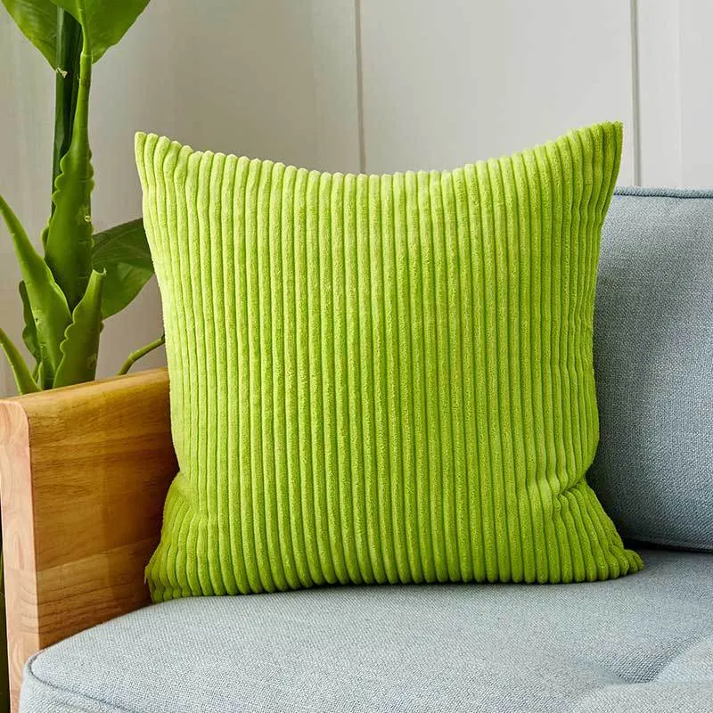 Square corduroy look decorative cushion cover with distinctive longitudinal ribbing, soft velvet finish and concealed zipper Stornfield