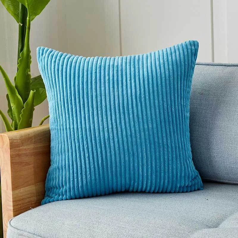 Square corduroy look decorative cushion cover with distinctive longitudinal ribbing, soft velvet finish and concealed zipper Stornfield