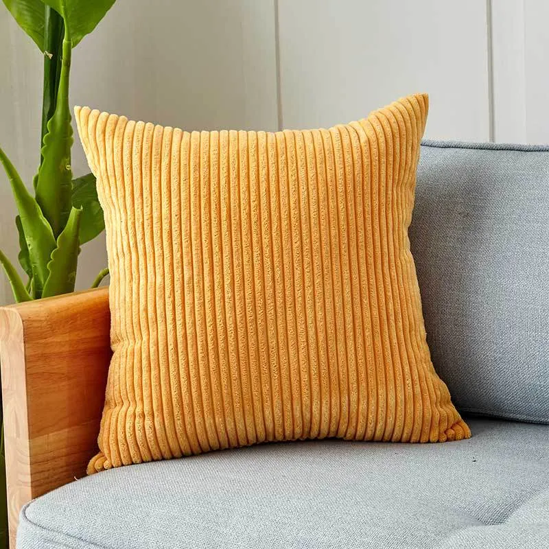 Square corduroy look decorative cushion cover with distinctive longitudinal ribbing, soft velvet finish and concealed zipper Stornfield