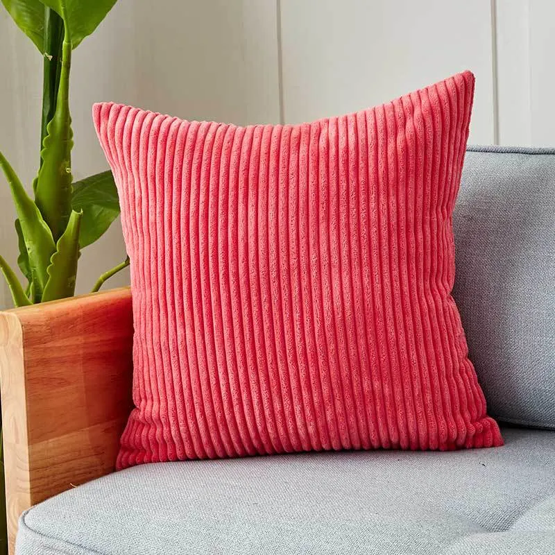 Square corduroy look decorative cushion cover with distinctive longitudinal ribbing, soft velvet finish and concealed zipper Stornfield