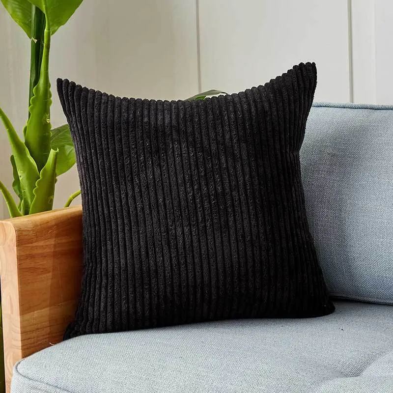 Square corduroy look decorative cushion cover with distinctive longitudinal ribbing, soft velvet finish and concealed zipper Stornfield