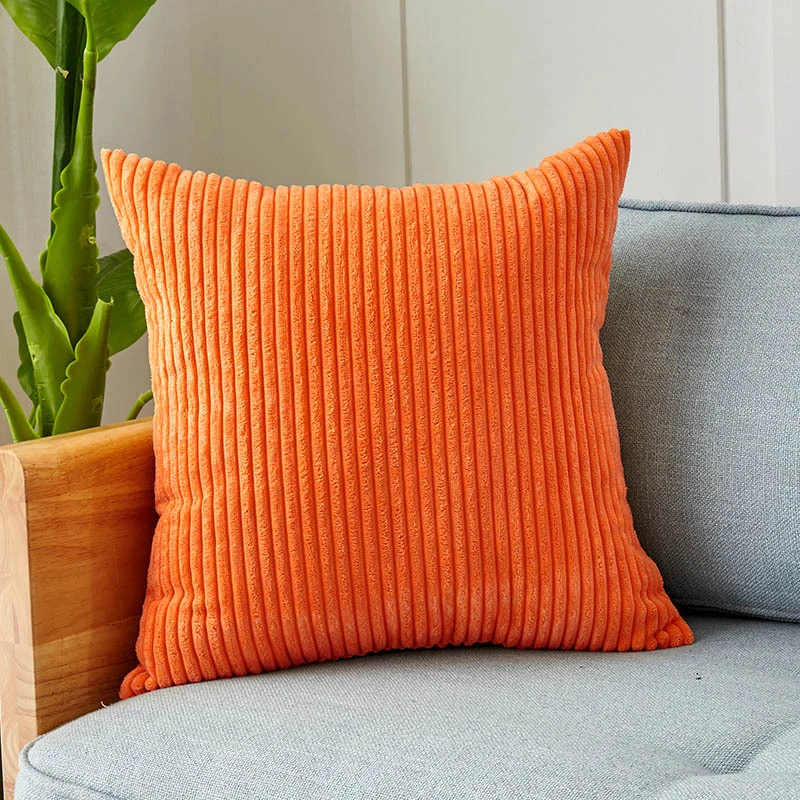 Square corduroy look decorative cushion cover with distinctive longitudinal ribbing, soft velvet finish and concealed zipper Stornfield