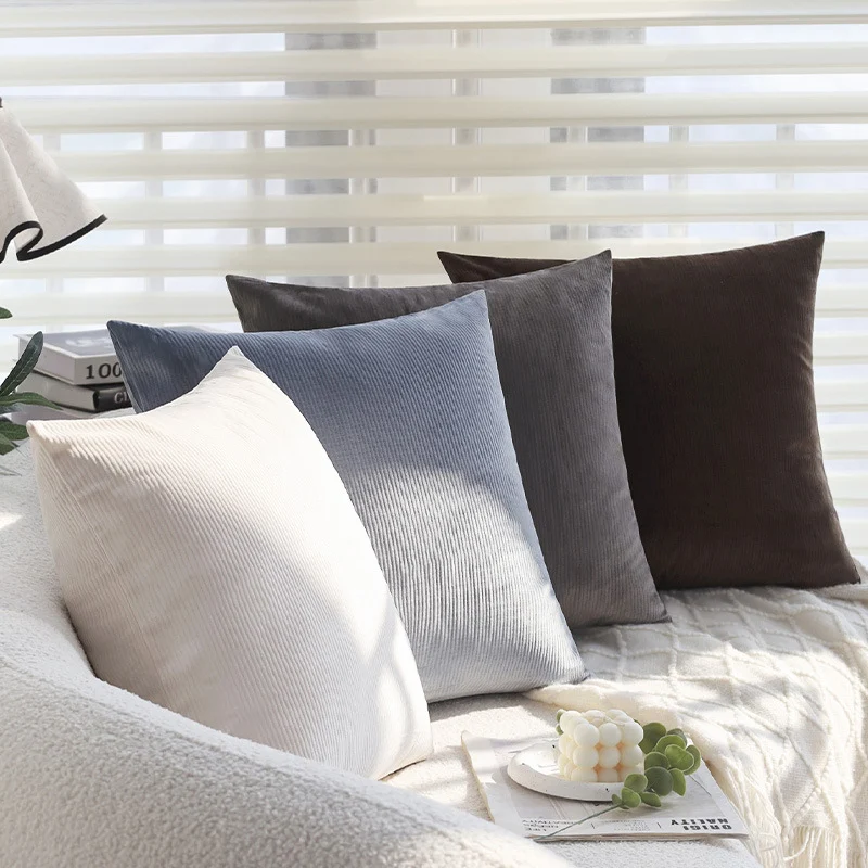 Square cord decorative pillow cover with fine ribbed structure and concealed zipper Stornfield