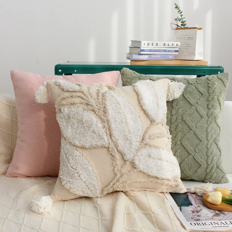 Square bouclé decorative cushion cover with soft teddy texture and concealed zipper Stornfield