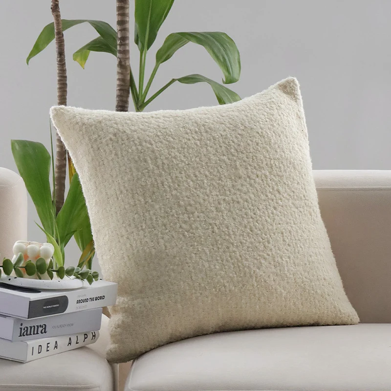 Square bouclé cushion cover with fine texture and concealed zipper Stornfield