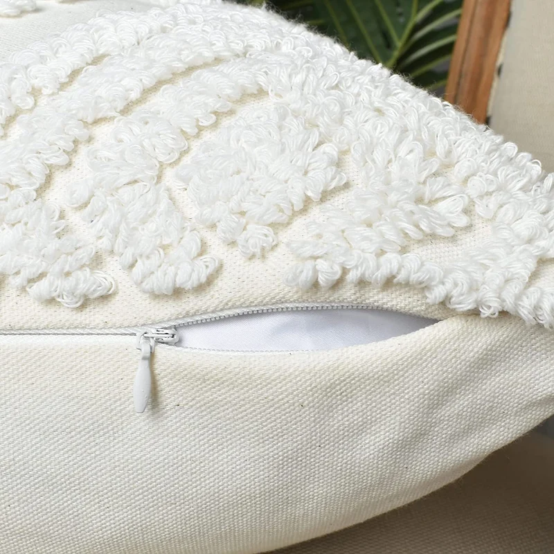 Square Boho pillow cover with hand-tufted diamond tufting, high-pile chenille relief, and corner tassels Stornfield