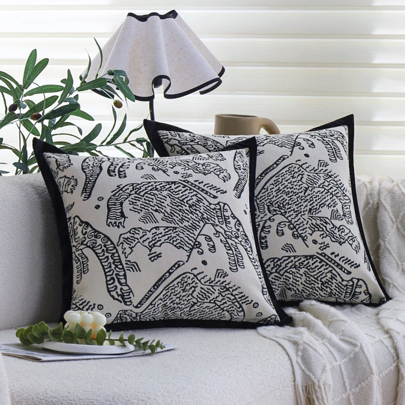 Square embroidered decorative cushion cover with contrasting piping Stornfield