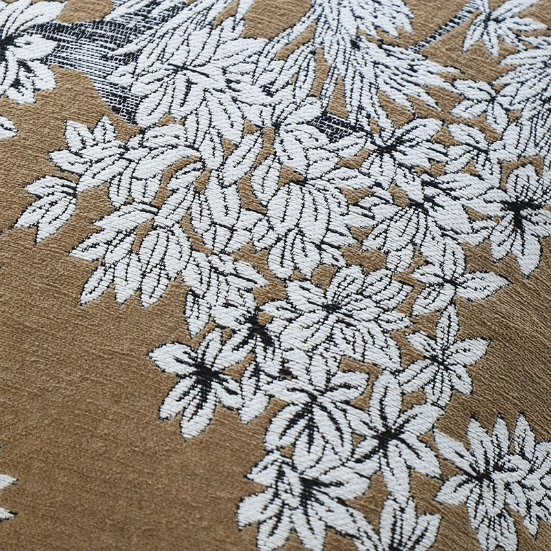 Square embroidered cushion cover made of cotton-linen blend with floral jacquard texture and velvet piping Stornfield