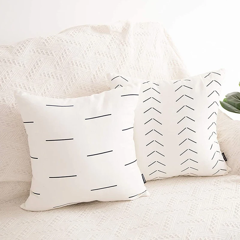 Minimalist square decorative pillow cover with linear stripe pattern, fine cotton-linen blend and concealed zipper Stornfield