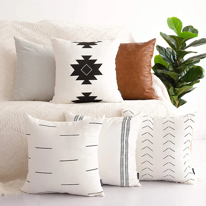Minimalist square decorative pillow cover with linear stripe pattern, fine cotton-linen blend and concealed zipper Stornfield