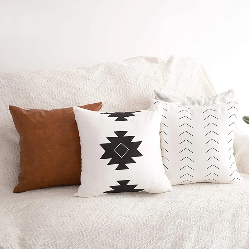 Minimalist square decorative pillow cover with linear stripe pattern, fine cotton-linen blend and concealed zipper Stornfield