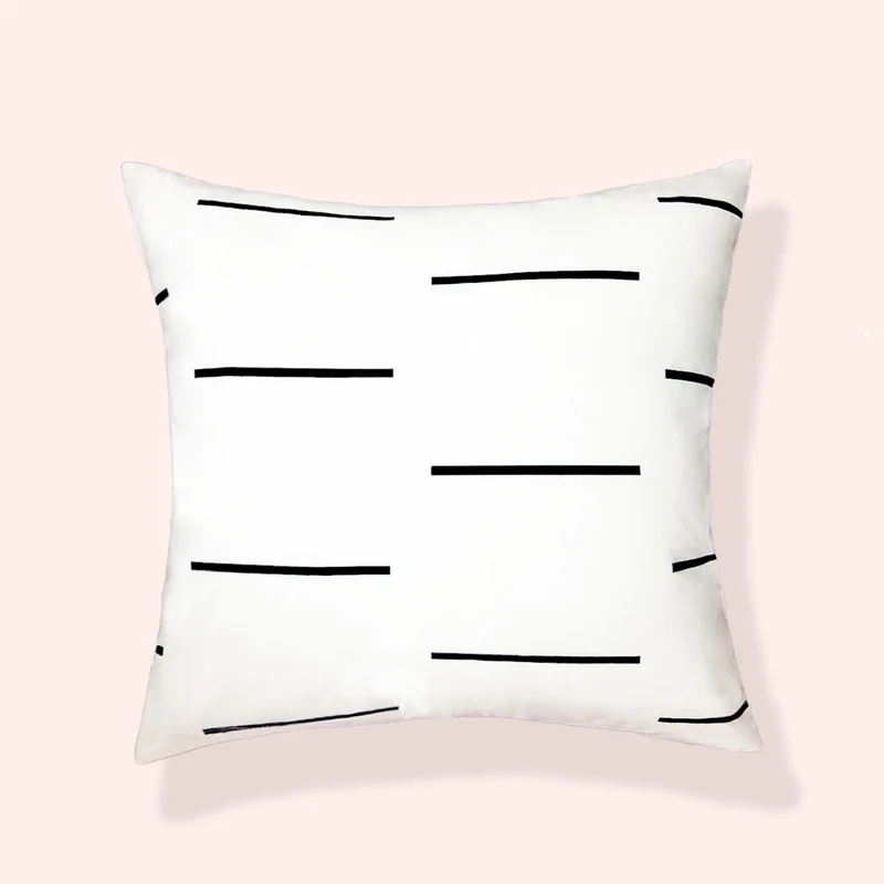 Minimalist square decorative pillow cover with linear stripe pattern, fine cotton-linen blend and concealed zipper Stornfield