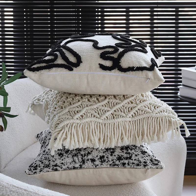 Macramé Decorative Cushion with Fringes and Hand-Knotted Structure Pattern Stornfield