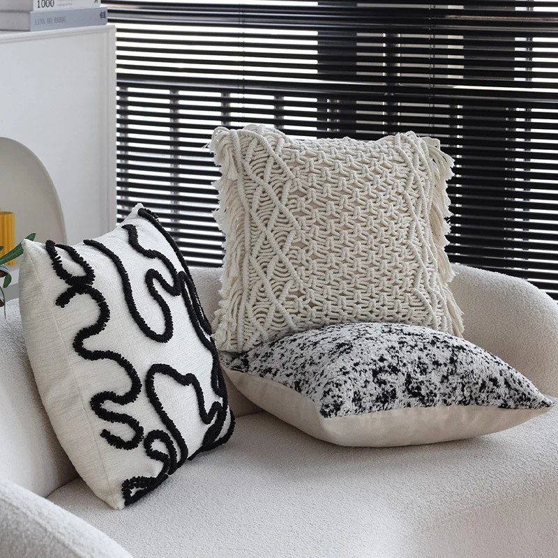 Macramé Decorative Cushion with Fringes and Hand-Knotted Structure Pattern Stornfield