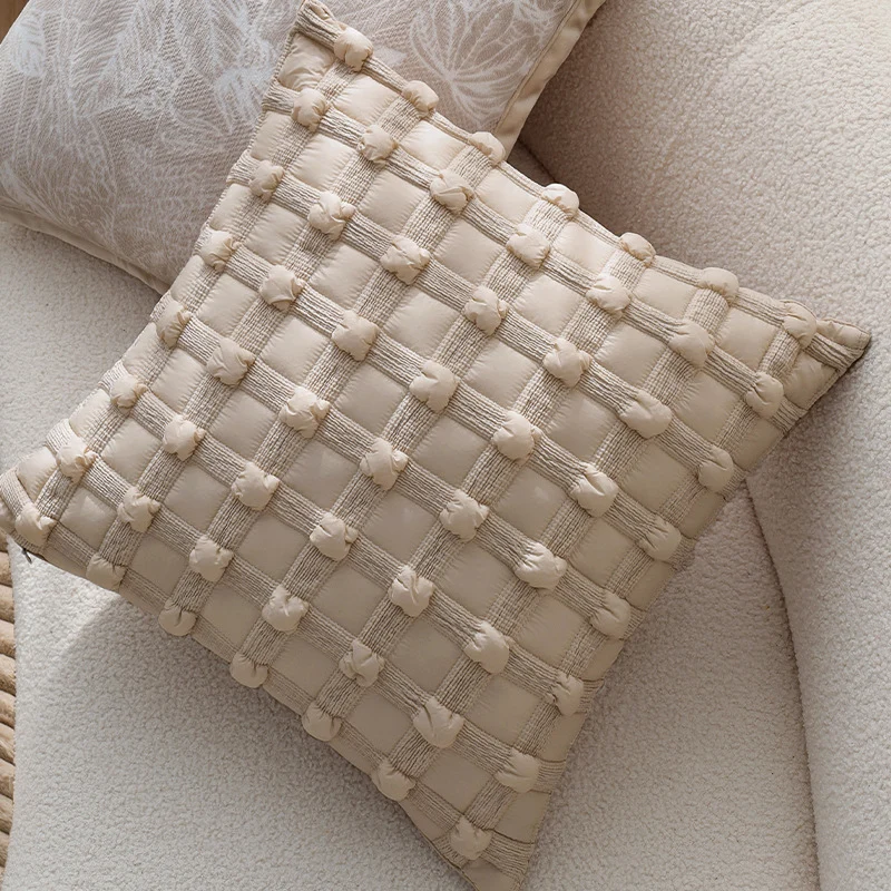 Cozy decorative sofa cushion with faux fur surface and quilted texture pattern Stornfield
