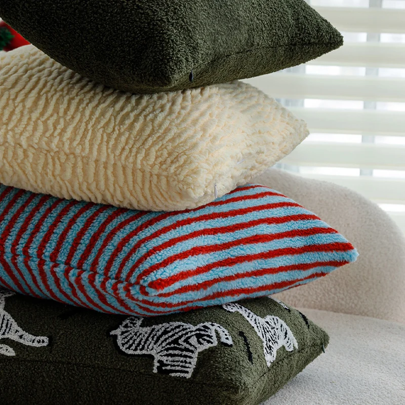 Cozy decorative pillowcase made of teddy fleece with zebra stripe design Stornfield