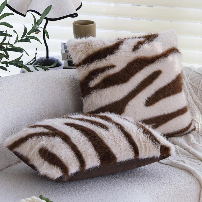 Faux fur decorative pillow with zebra print and extra soft pile Stornfield
