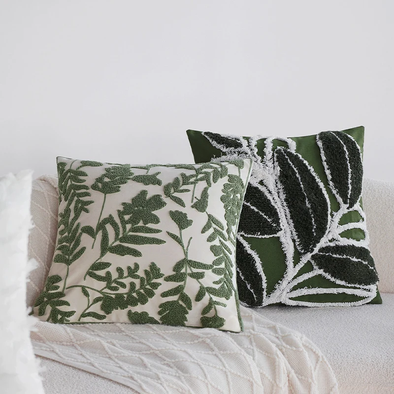 Cushion cover with tufted leaf relief and tassels Stornfield