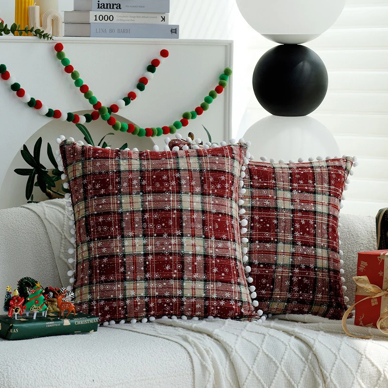 Checked flannel decorative pillow cover with teddy trim and concealed zipper Stornfield