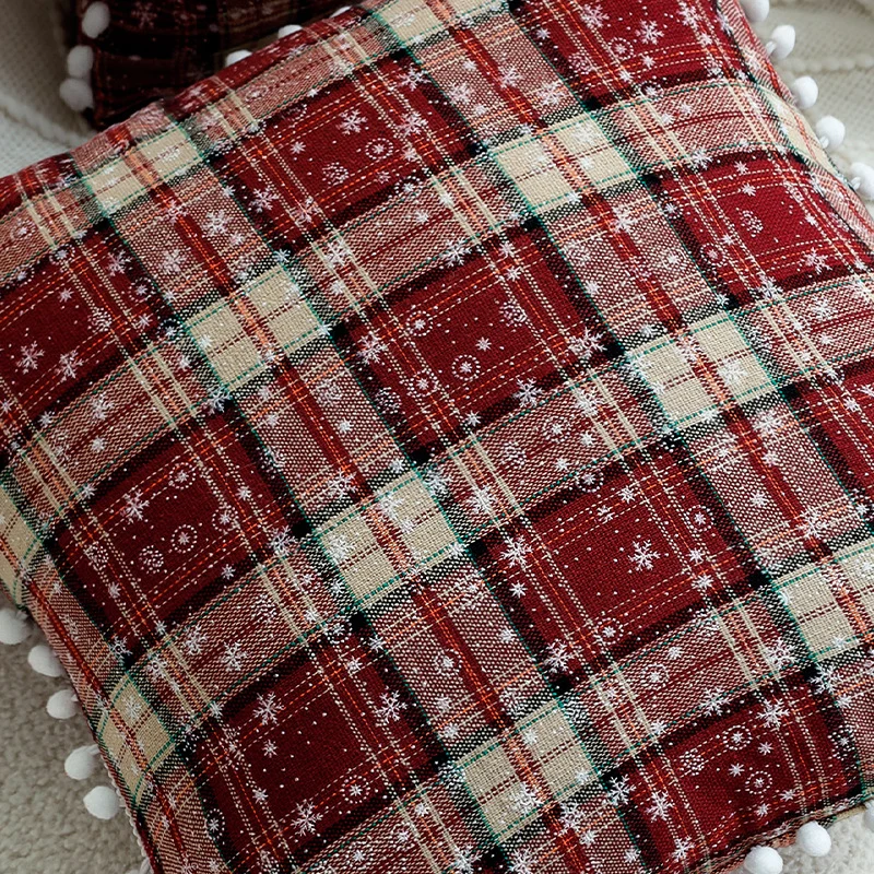Checked flannel decorative pillow cover with teddy trim and concealed zipper Stornfield