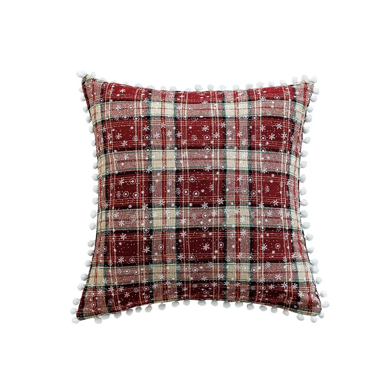 Checked flannel decorative pillow cover with teddy trim and concealed zipper Stornfield