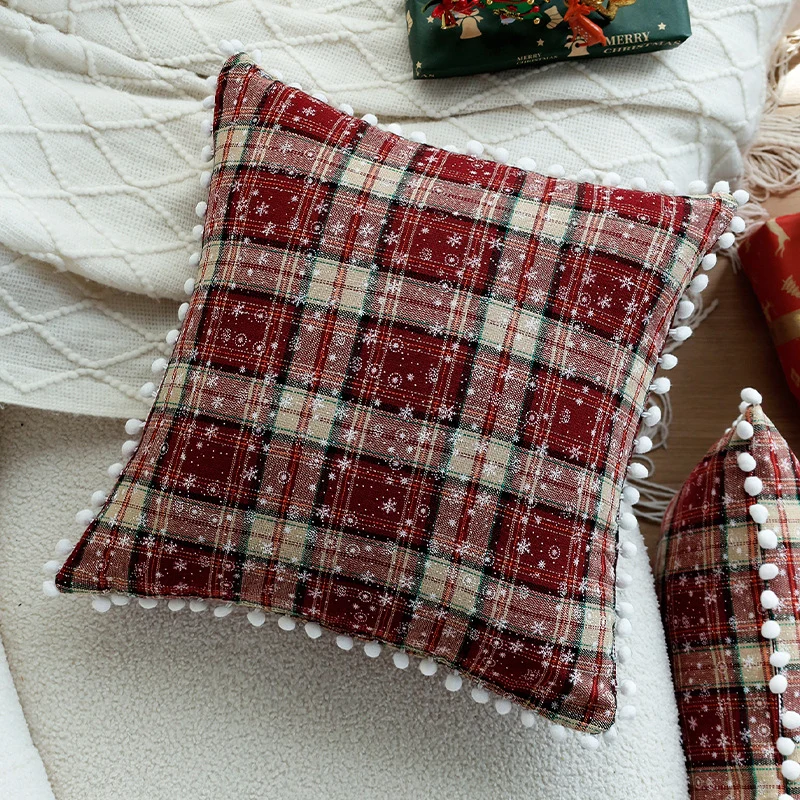 Checked flannel decorative pillow cover with teddy trim and concealed zipper Stornfield