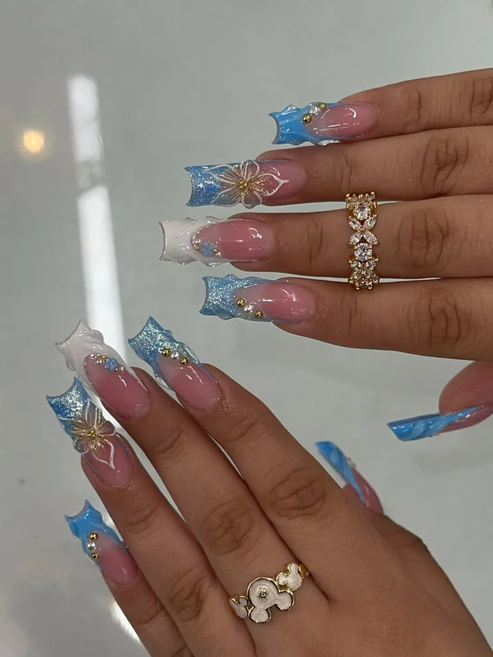 Luxurious Floral Acrylic Nail Enhancements Stornfield