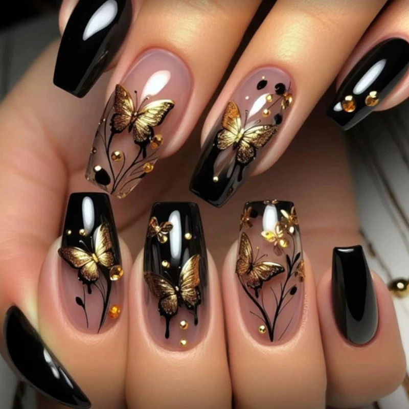 Luxurious Butterfly-Themed Acrylic Nail Extensions Stornfield