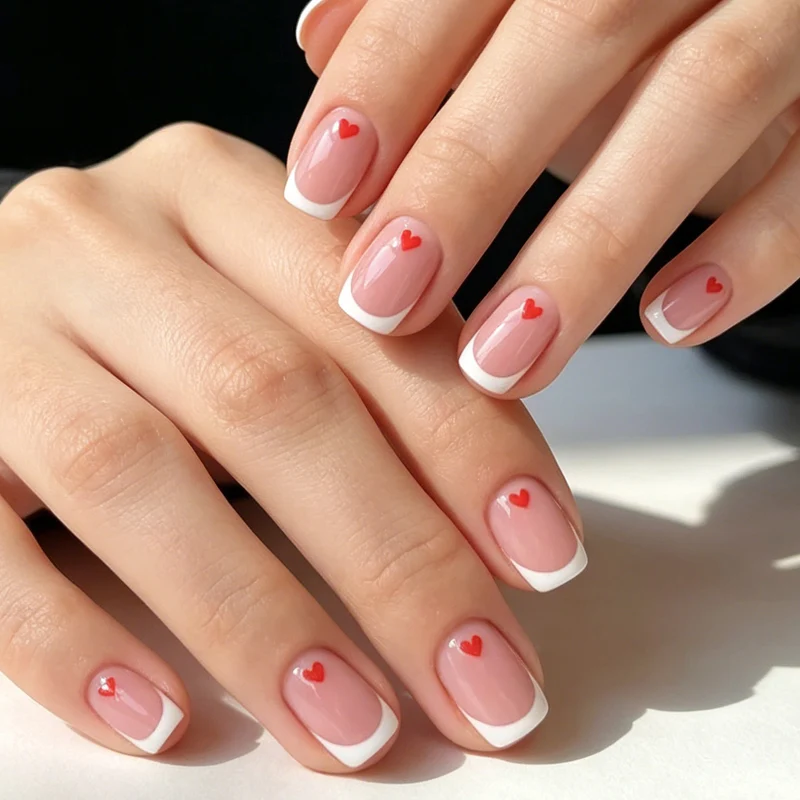 Love-Embellished French Tip Nail Design Stornfield