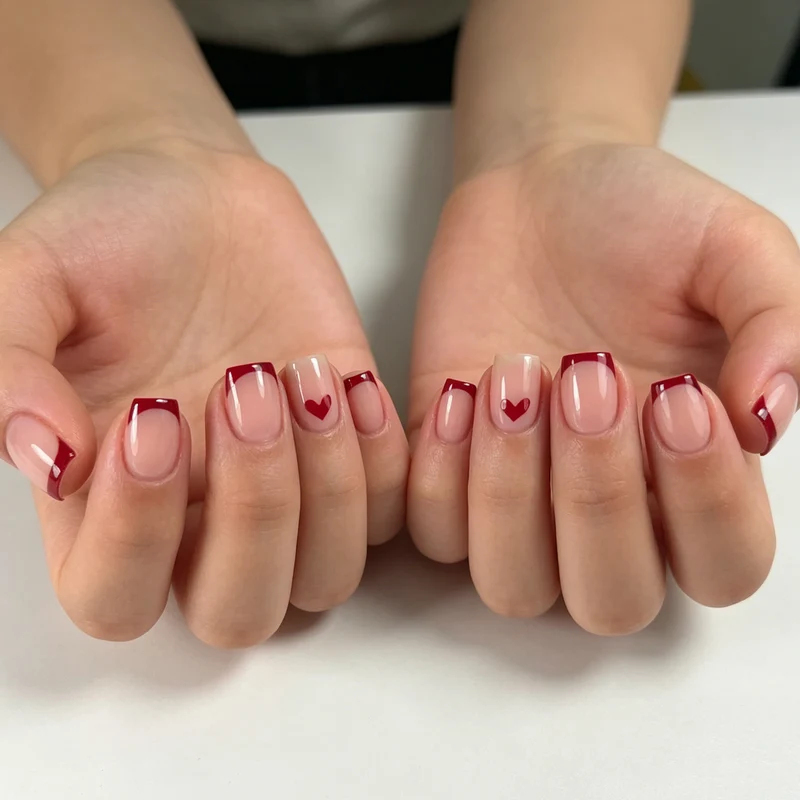 Heart-Themed French Tip Nail Art Stornfield