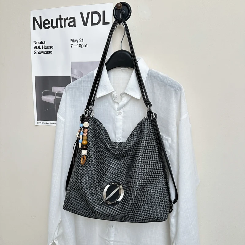 Textured Houndstooth Shoulder Bag
