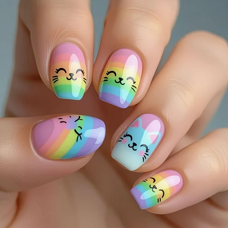 Niedliche Katzen-Themen-Nagelkunst-Verstärkungen Karnz