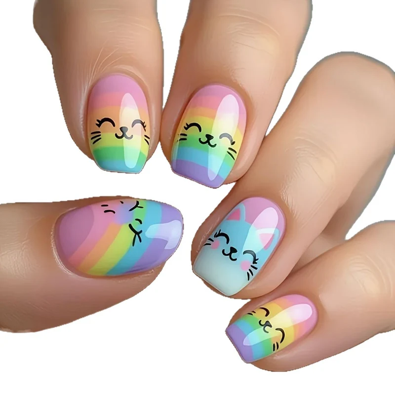 Niedliche Katzen-Themen-Nagelkunst-Verstärkungen Karnz