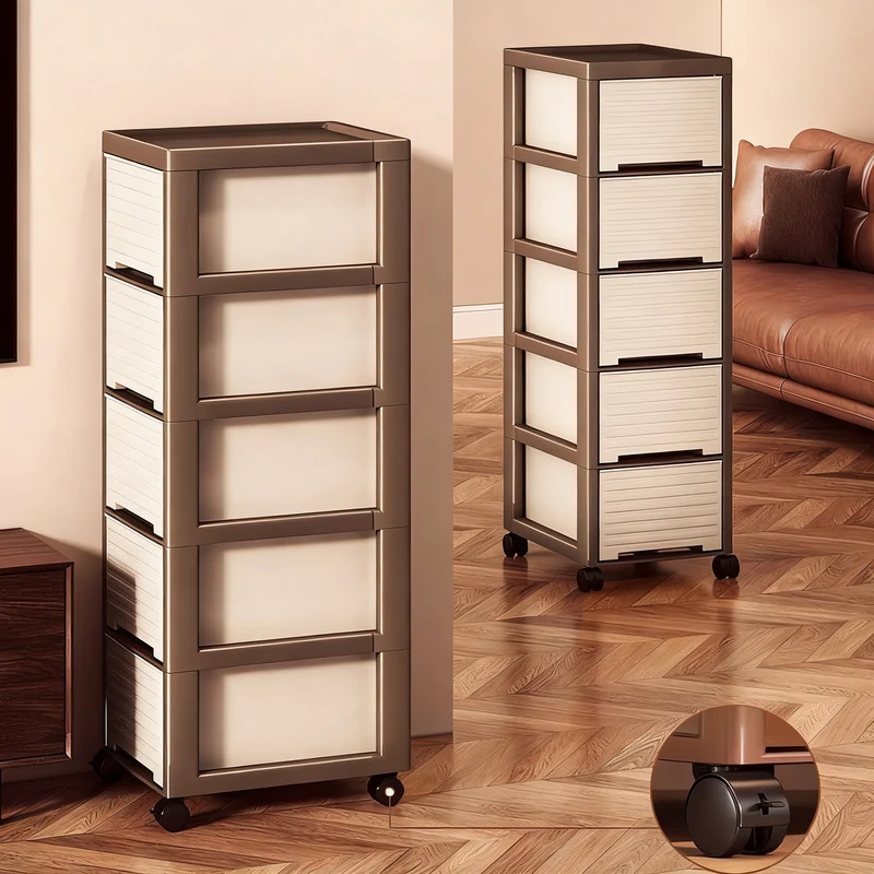 Plastic storage cabinet, multi-layer, with wheels