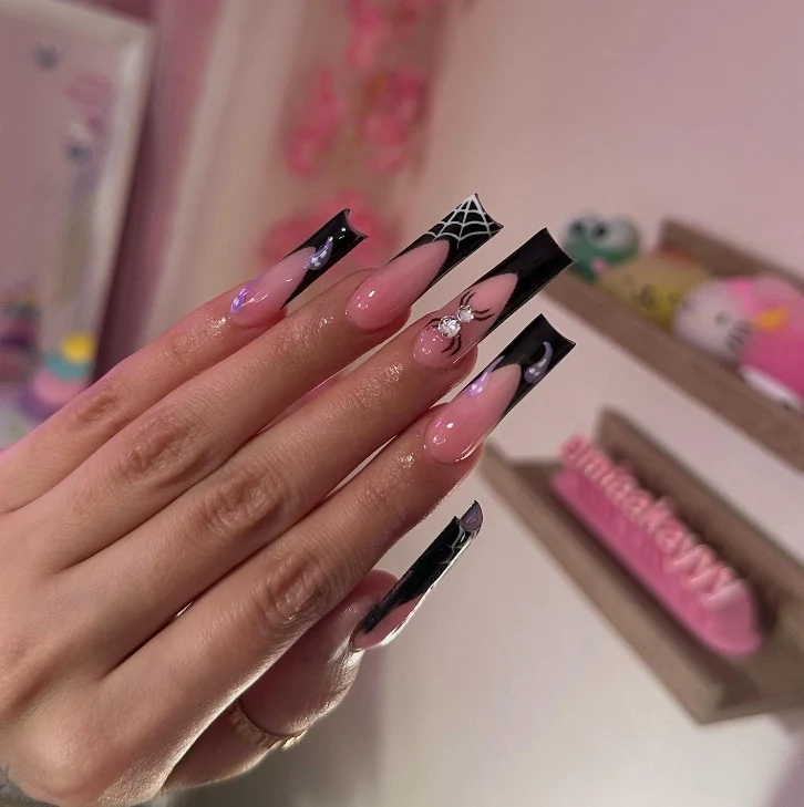 Artistic 3D Spider Web Acrylic Nail Enhancements Stornfield