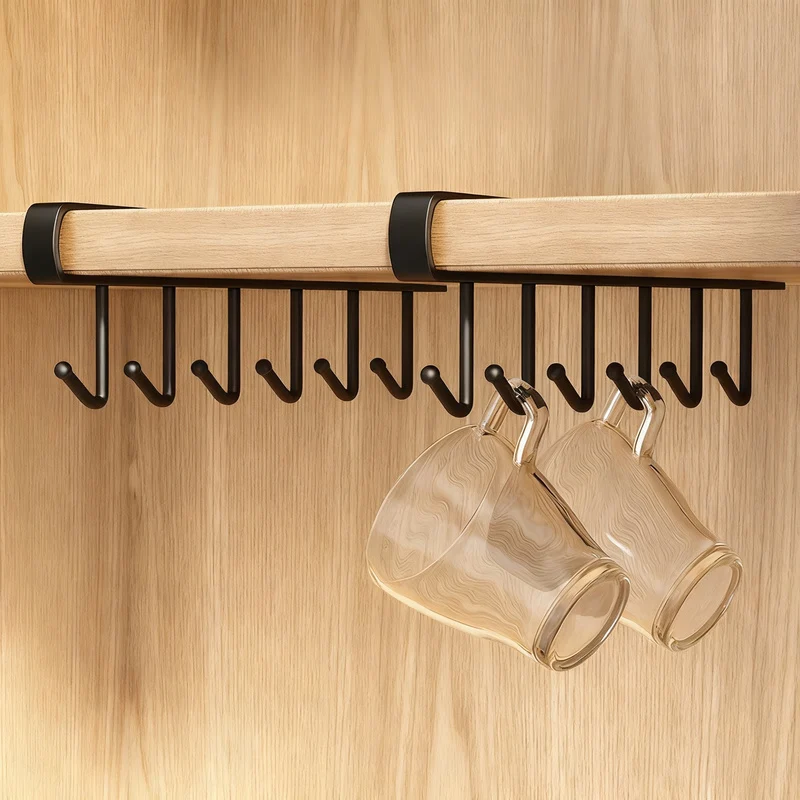 Kitchen hooks for under cabinets, 6-piece row
