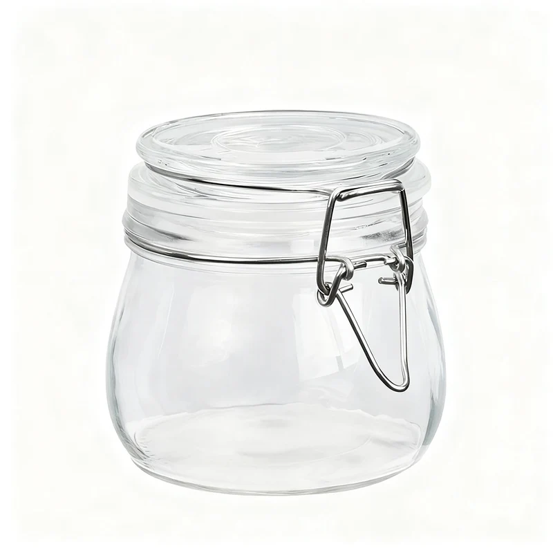 Glass storage jar with lid, airtight