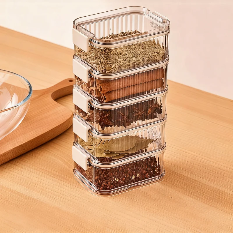 Spice box with closure, stackable