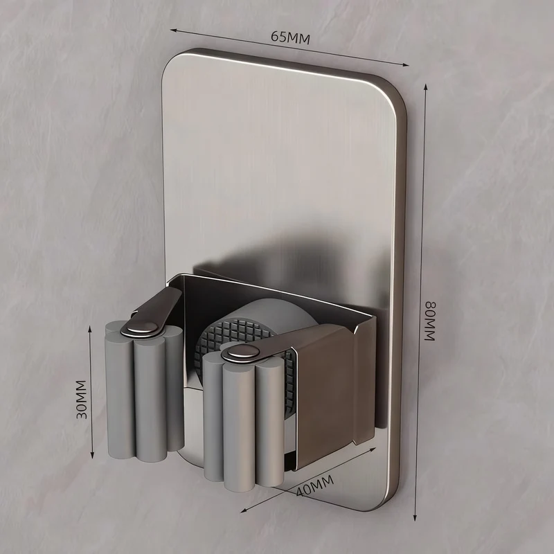 Stainless steel wall holder for brooms and mops
