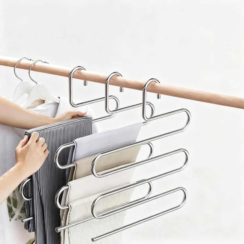 Stainless steel pants hanger for wardrobe