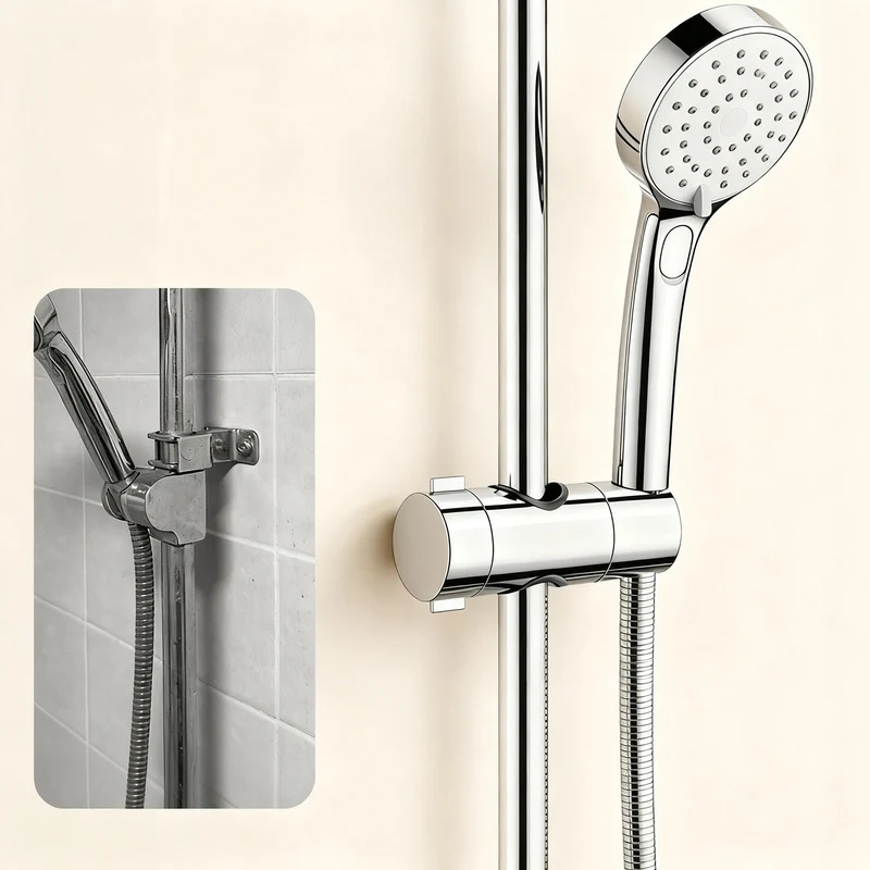 Shower head holder without drilling, adjustable