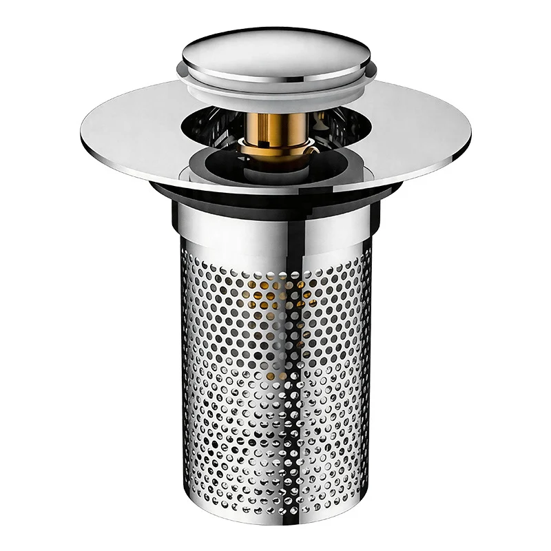 Push-button drain valve for sink, copper-plastic